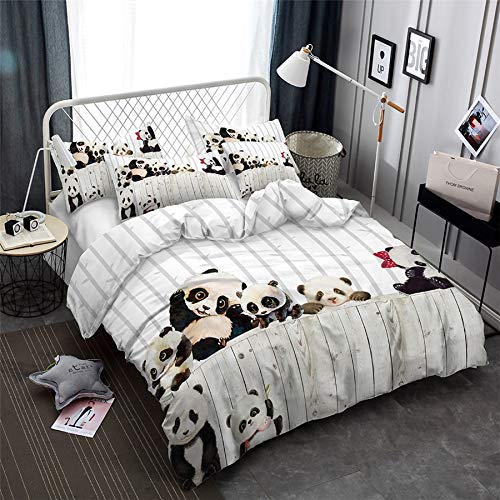 Kids 3D Bedding Set Panda Print King Duvet Cover Lifelike Bedclothes with Pillowcase Bed Set Home Textiles Twin Queen Quilt Cover (US Full)