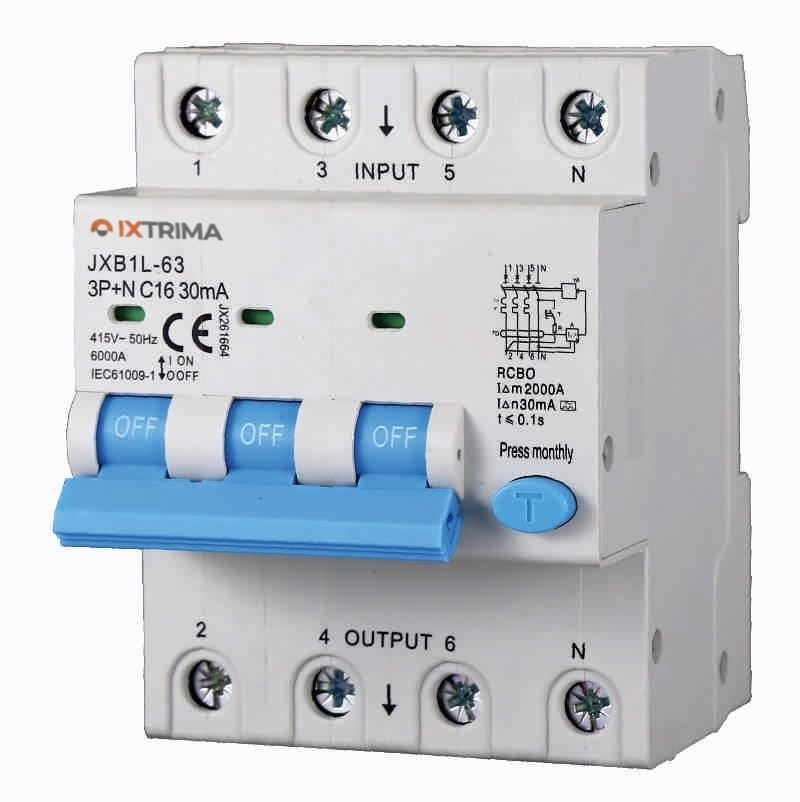 Interruttore Magnetotermico Differenziale 3P+N 16A 30mA 380V-6KA CLASSE A 30mA per Guida DIN - 4 Moduli DIN - Protezione Circuiti e Sicurezza Impianti