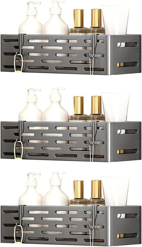 Corner Shower Caddy Bathroom Organiser 4 Hooks Wall Mounted Shower Organizer for Shampoo Conditioner Razor No Drilling Bathroom