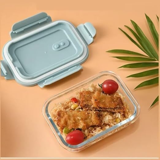 Image of HomeWiz Glass Lunch Box 600ml | Microwave Safe Borosilicate Glass Food Container with Airtight Leak-Proof Lid | Lunch Box for Office, School, Meal Prep, Fridge & Dishwasher Safe | Sage Green
