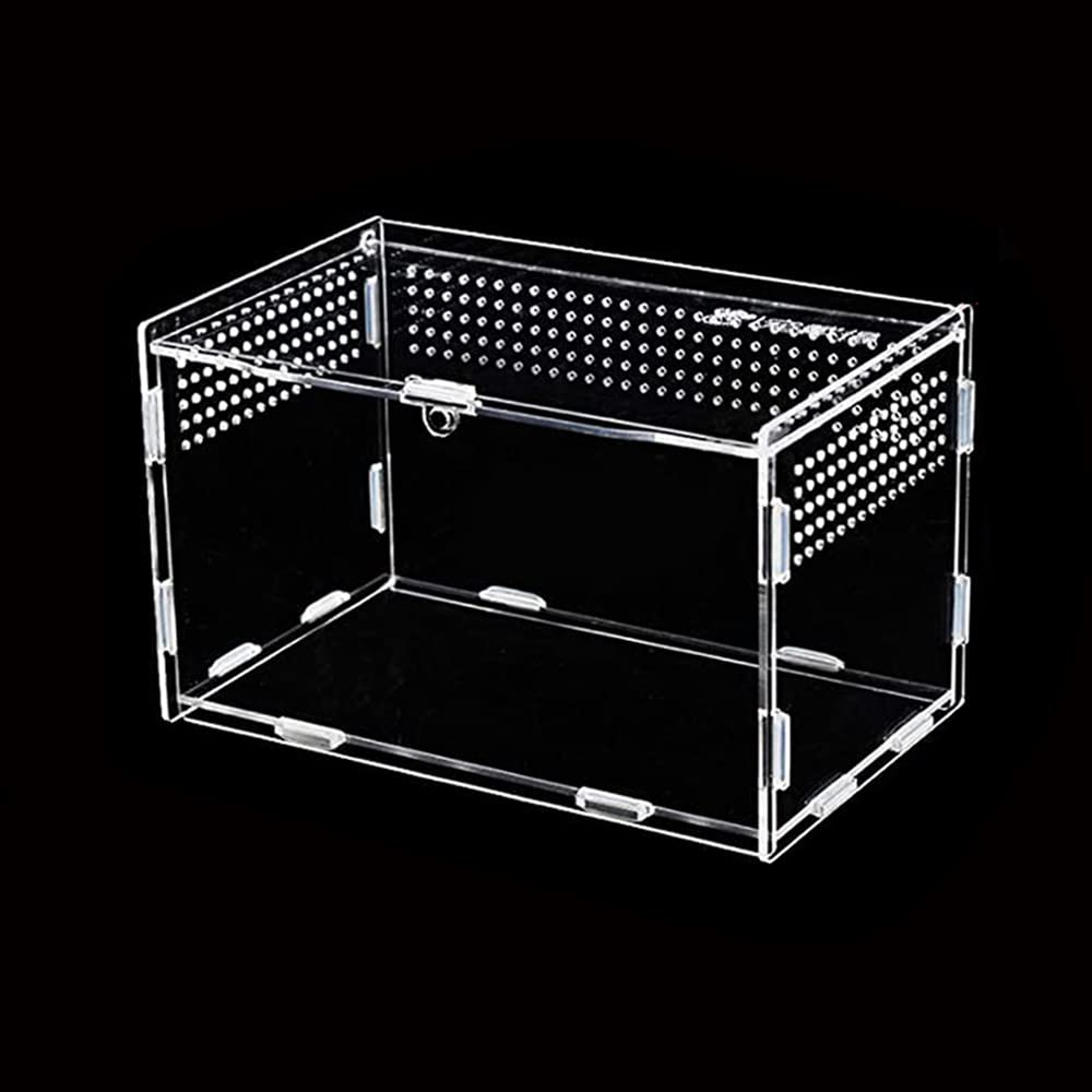 LSRVNMAcrylic Reptile Breeding Box, Transparent Insect Feeding Box With Ventilation Holes, Insect Habitat Terrarium, Anti-escape Design, Case for Snake Spider Lizard Scorpion Geckos (20 * 12 * 12cm)