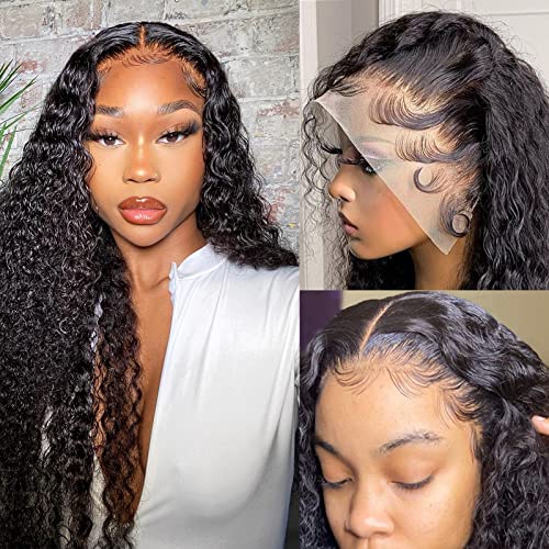 20inch 13x4 Lace Front Wigs Human Hair Pre Plucked with Baby Hair 150% Density Glueless HD Transparent Lace Frontal Human Hair Wigs For Black Women Brazilian Virgin Curly Remy Hair