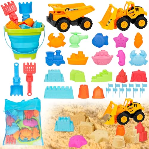 TOSUTO Sandspielzeug Set, 36 PCS Sandkasten Spielzeug Kinder mit Faltbarer...