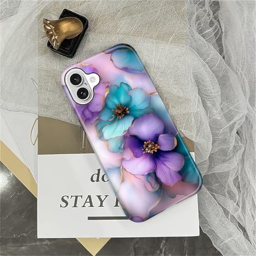Punmada for iPhone 16 Case,Girl Women Boy Hard Hybrid Shell Shockproof Silicone Full Body Protective Glossy Case for iPhone 16 Golden Purple Flower Art Pattern - image 5