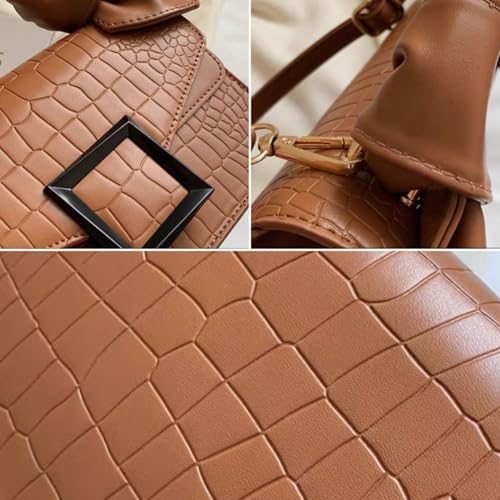 Image of Women Vegan Leather Evening Handbag Crocodile Pattern Handle Clutch Purse Cross Body Envelope Bag