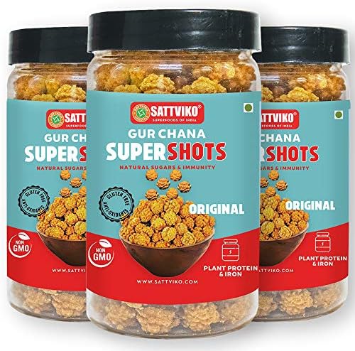 Sattviko Gur Chana Supershots, 3x90 gm | Healthy Snacks | Food items snacks | Kids Food | Gluten Free | Non GMO | Foodyoga