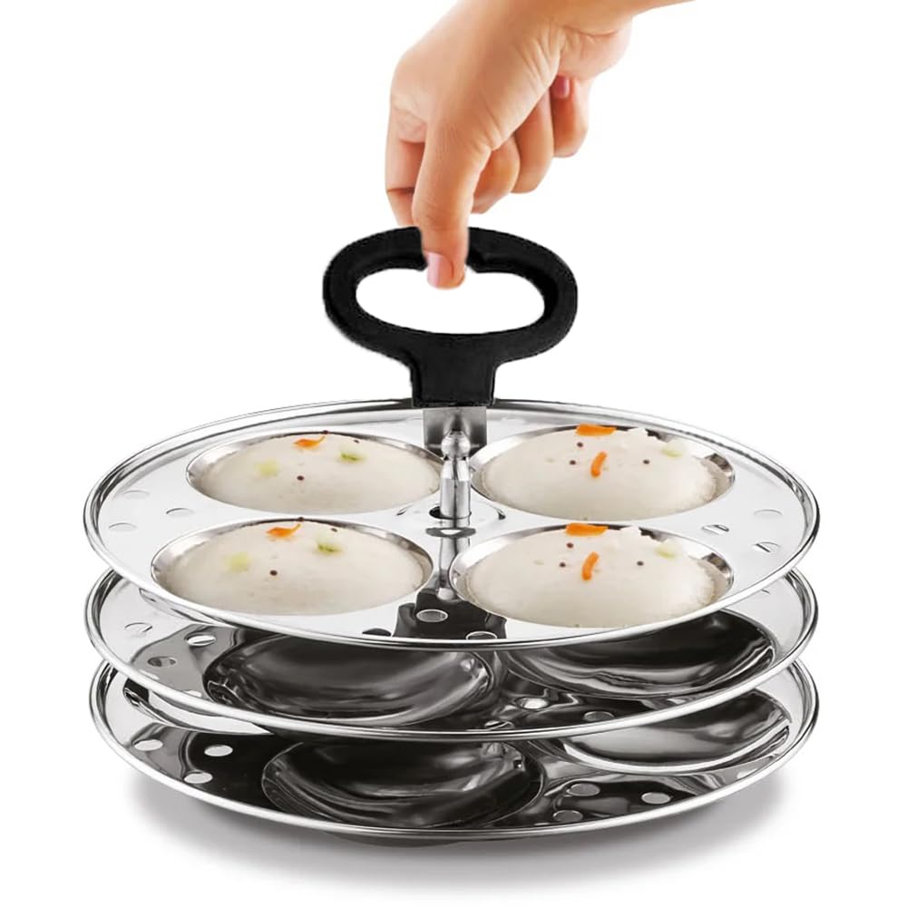 Stainless Steel Idli Plate/Idli Plate with stand,Fits in All Idli Makers, Idli Cookers. (3 Plate Stand)