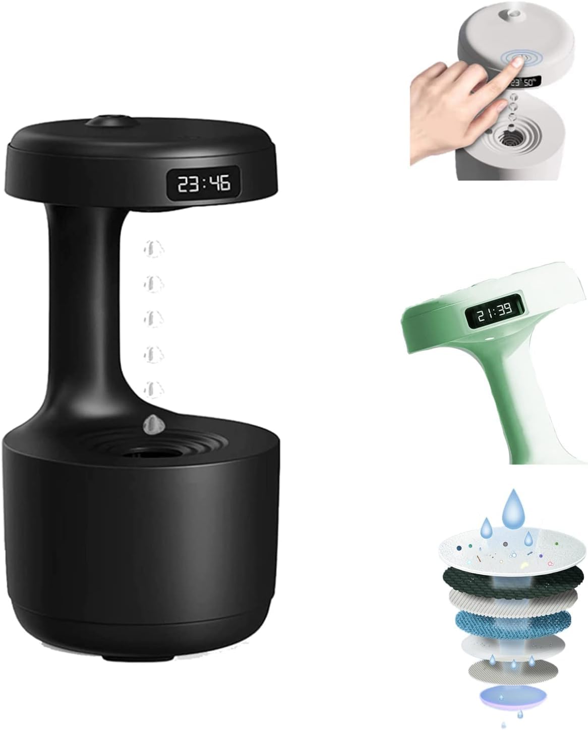 Baddie Anti-Gravity Humidifier With Clock Water Drop Backflow Aroma Diffuser Large Capacity Office Bedroom Mute Heavy Fog Household