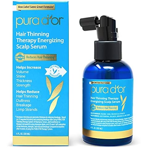 PURA D'OR Hair Thinning Therapy Energizing Scalp Serum Revitalizer, Infused with Organic Argan Oil, Biotin & Natural Ingredients, 4 Fl Oz Cover