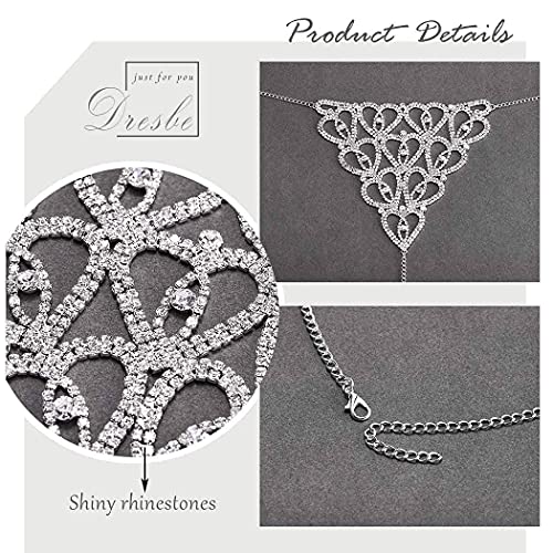 Dresbe Rhinestones Body Chain Suit Silver Heart Underwear Bikini Bra Chain Party Belly Waist Chains Boho Body Jewelry Accessories For Women And Girls (Heart 1) #TOP4