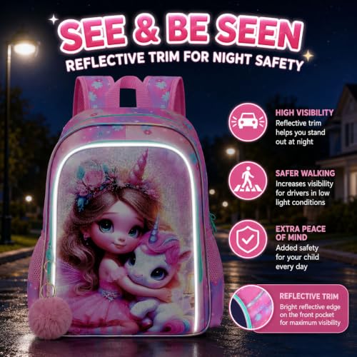 Image of AGSDON 3PCS Unicorn Backpack for Girls, 16 inch Kids Backpacks for Girl Water Resistant Preschool, Elementary Bookbag with Lunch Box
