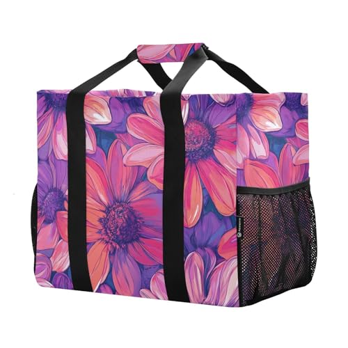 Cantuta Beauty Summer Flowers Utility Bag Reusable Grocery Bags Foldable Beach Tote With Compartments with Handles Laundry Tote Bag2