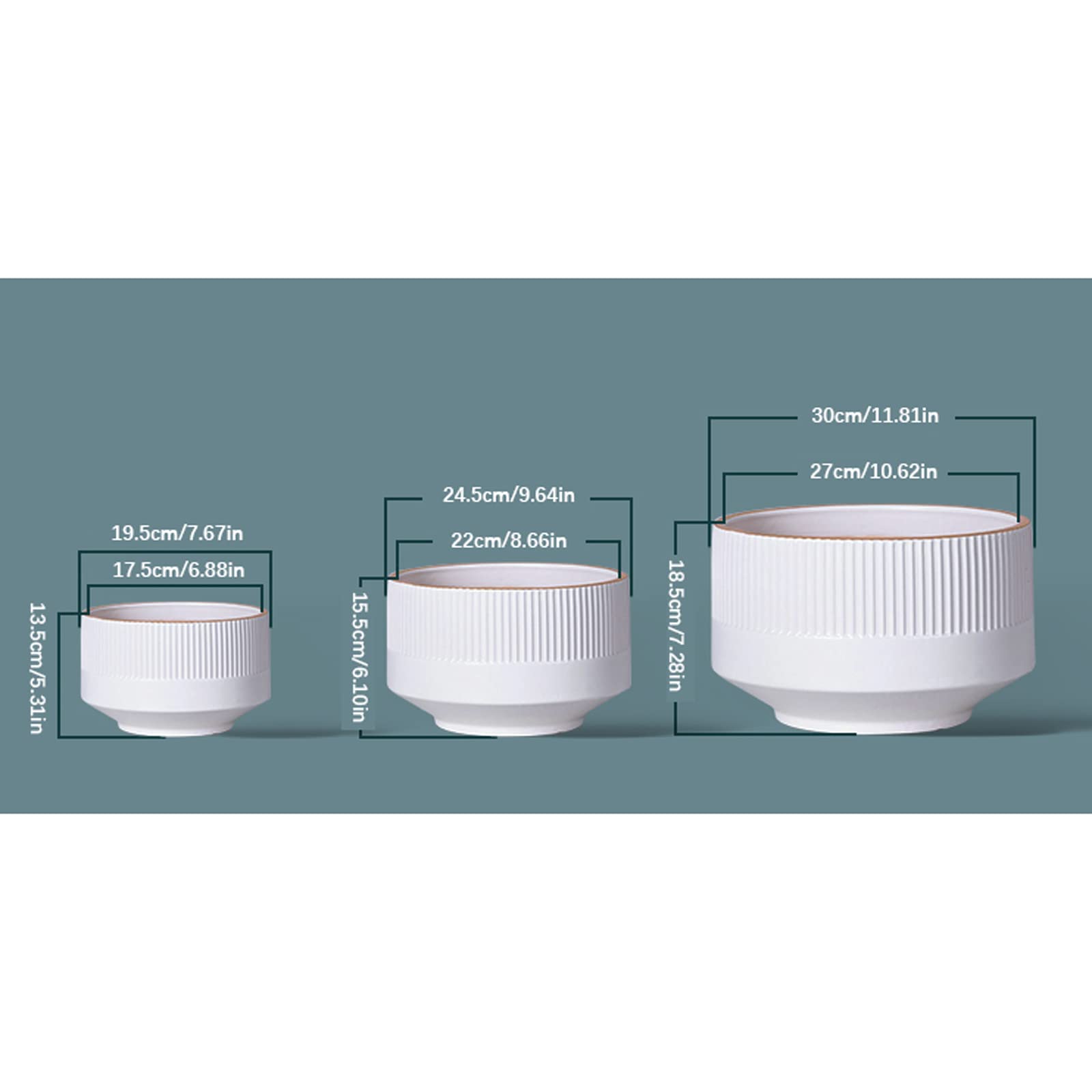 Vasi da Giardino Fioriere in Ceramica, Vasi per Piante a Strisce Verticali da 7/9/11 Pollici con Fori di Scarico per Giardinaggio Home Desktop Decorazione per Ufficio