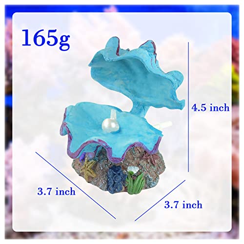 FuninCrea Shell Aquarium Air Bubbler Decorations Resin Fish Tank Bubbler Ornaments Simulation Scallop Pearl Air Stone Fish Tank Decorations Fish Tank Landscaping Ornaments (Blue) - Image 2