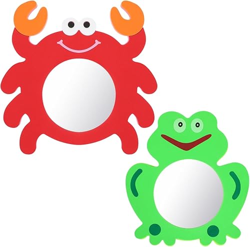 Totority Espejo de baño para niños, 2 piezas de espejo de cangrejo de dibujos animados, espejo de baño, juguete educativo para bañarse, juguetes de