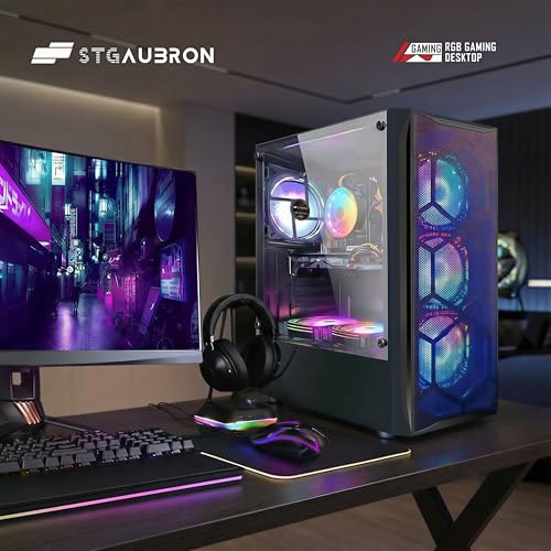 Image of STGAubron Gaming Desktop PC, Radeon RX 5700 8G, Intel Core i5 up to 3.6G, 16GB RAM, 512GB SSD, WiFi 6, BT 5.0, RGB Fan x 6, Windows 11 Home