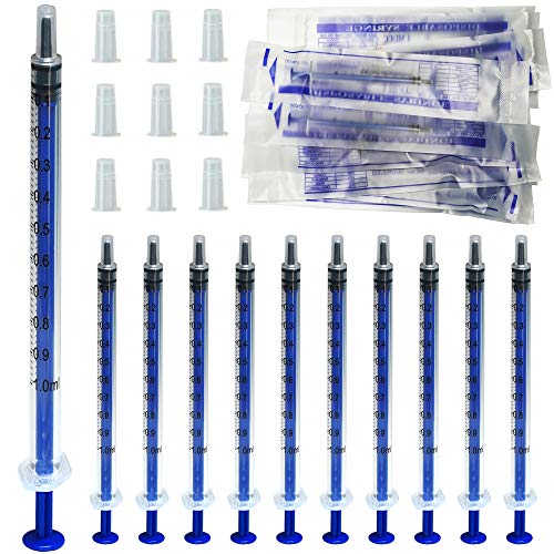 10 Pack 1ml Syringe Without Needle with Cap, Sterile Individual Wrap for Scientific Labs, Feeding Pets, Liquid Measuring or Refilling Multiple Uses Tools