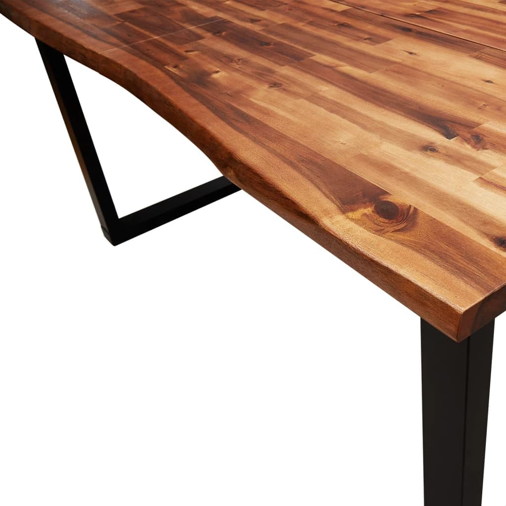 IKAYAA Mesa de Comedor Madera Maciza de Acacia 140 x 80 x 75 cm Mesa Industrial Mesa Salon Rustica Mesa Comedor Patas Metálicas/Hierro