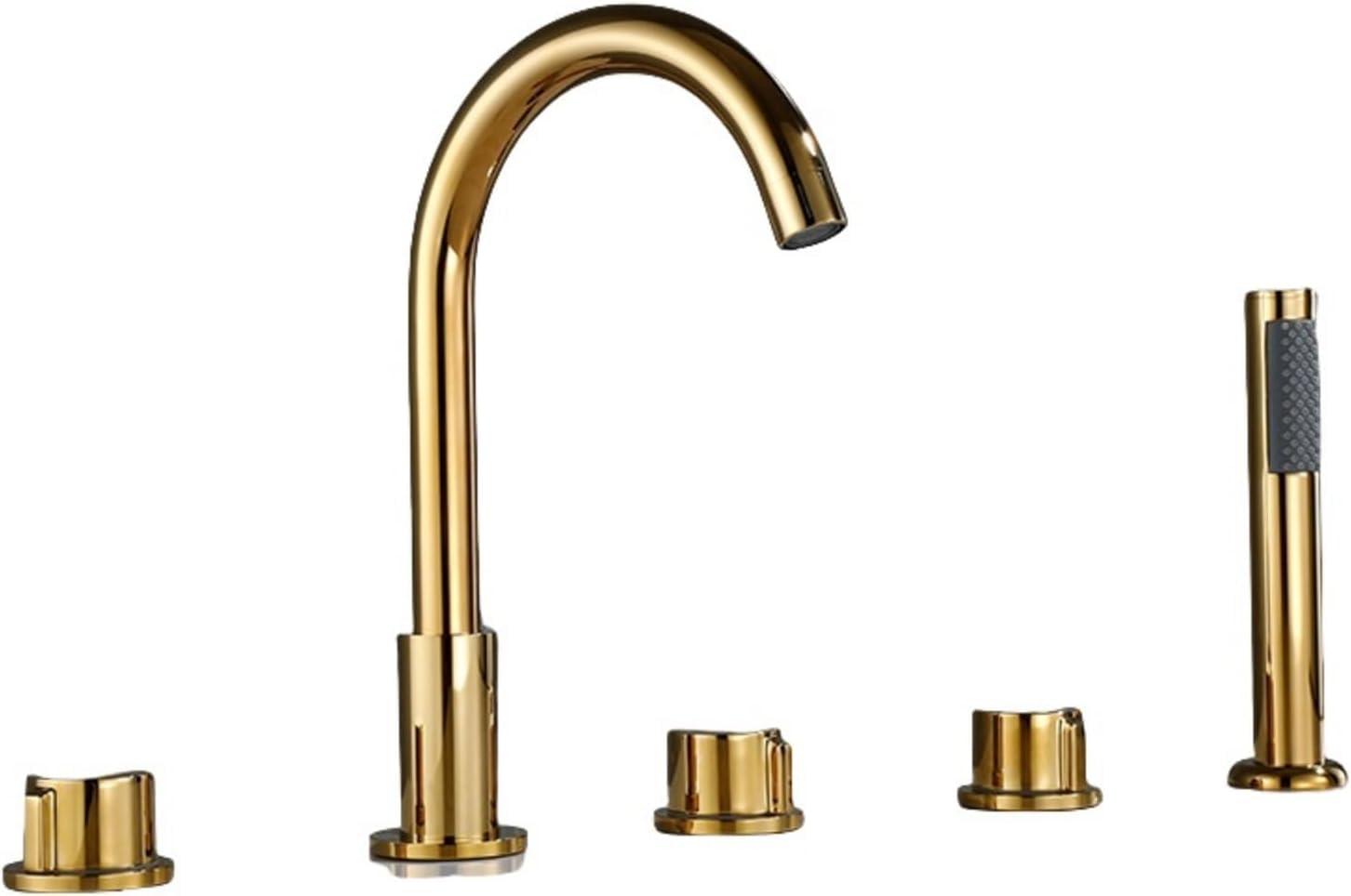 NZPOST Bath Taps Black 5 Hole Bath Shower Mixer Tap 360 Swivel Spout Gooseneck Shower Head and Hose Set fo