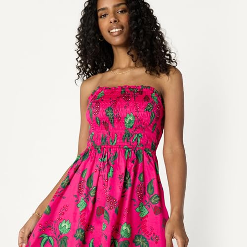 Image of Amazon Essentials Women's Regular-Fit Cotton Sateen Smocked Bodice Dress