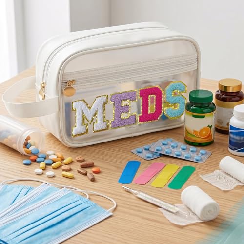 Image of COSHAYSOO Clear MEDS Bag Travel Medicine Zipper Pouch Small Medication Drug Pills Storage Case, Preppy Cute Cruise Air Car Traveling Essentials Accessories Organizer Easter Gift for Women Teen Girls