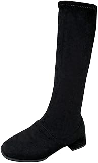 RUNMTE Low Heel Mid Calf Boots for Women Black Suede Long Boots Fashion All~Matc - Compare price