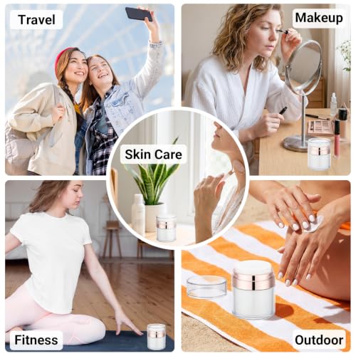 Image of Segbeauty 1.7oz 4pcs Empty Airless Jars for Cream, Rose Gold Plastic Bottle | 50ml Plastic Vacuum Travel Toilet Bottles Refillable, Reusable Large Essential Oils Jar, Airless Cosmetic Liquids Dispenser