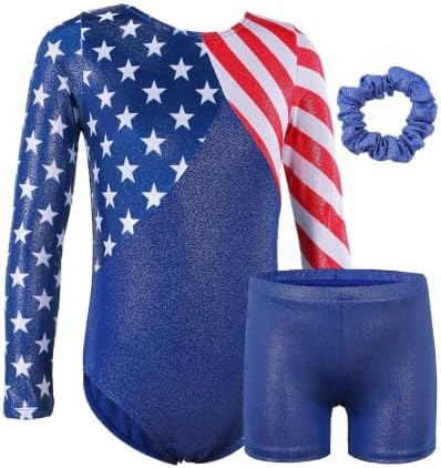 BAOHULU Girls Long Sleeve Gymnastics Leotard With Shorts 3-Piece Set 3-12Y