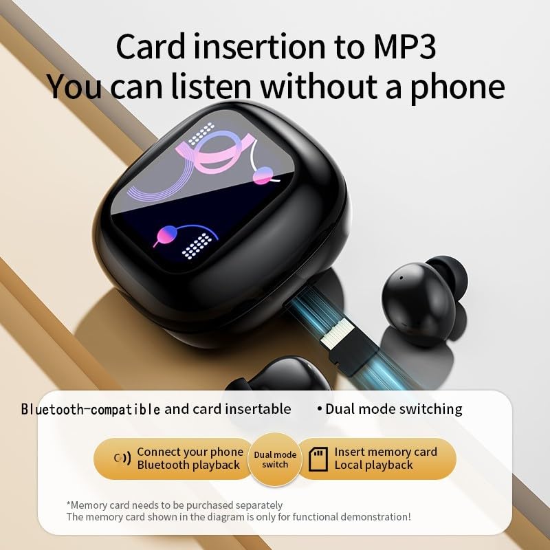 Experiencia de sonido envolvente con auriculares inalámbricos ANC, pantalla inteligente (negro sin tarjeta)