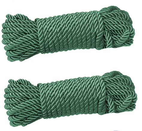 Multi-Purpose Twine Silk Touch Polyester Nylon Twisted Braided Rope for Crafts, Cargo, Tie-Downs, Marine, Camping, Swings (10 Meter Each) (2 Emerald Green)