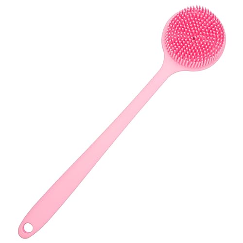 Cepillo de cuerpo de baño de ducha de silicona suave con mango largo (rosa)
