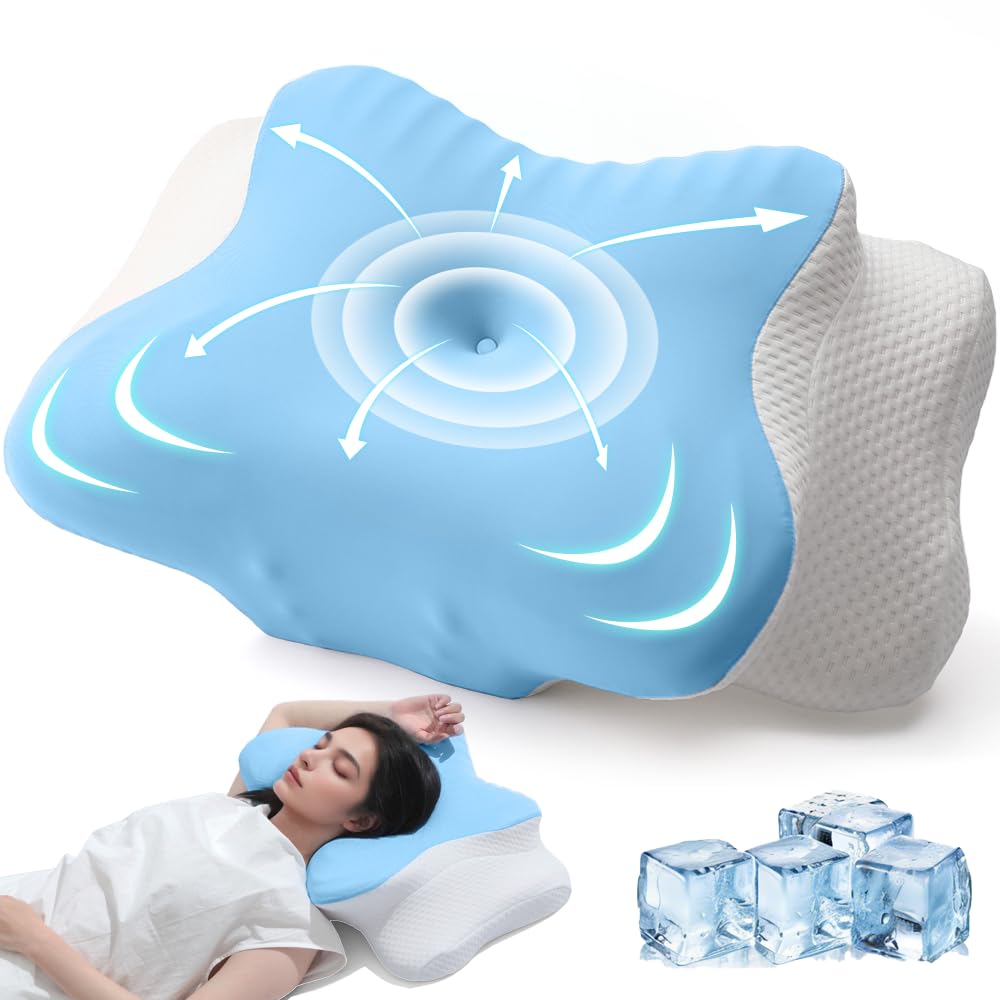 AmzHandler Seitenschläferkissen aus Memory Foam, Ergonomisches Nackenstützkissen Kopfkissen, Orthopädisches Nackenstützkissen für Nacken-und Schulterschmerzen, L 62 x W 38 x H 14,4/9 cm (Grau)