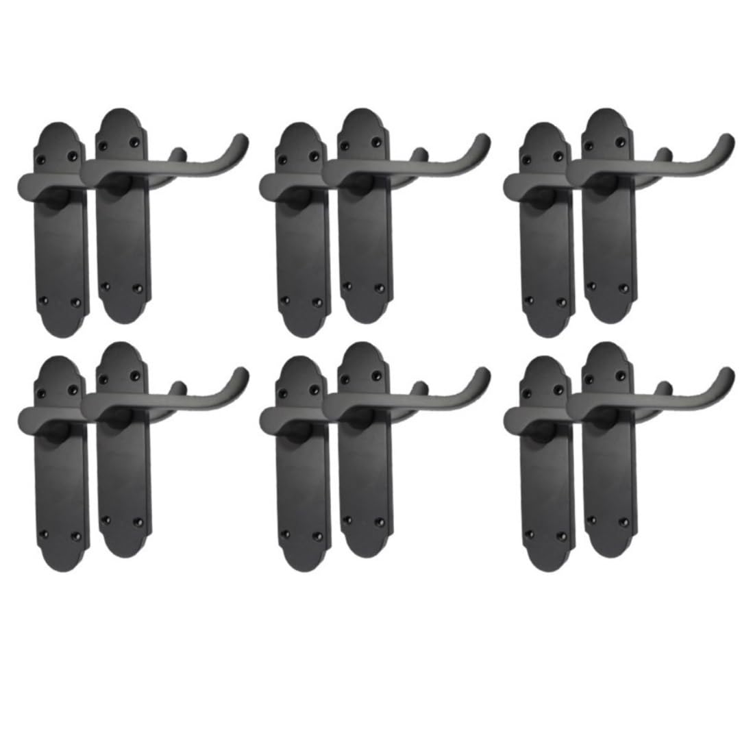 Epsom Door Handle Matt Black Internal Door Handles - Door Handles Internal Sets Including Tubular Latch Black Door Handle Set for Internal Doors Door Handle in Black 170mm x 42mm (6 Pair of Handles)