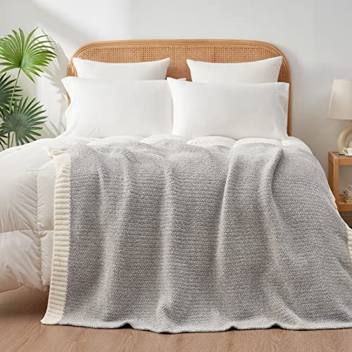 Image of Snuggle Sac Heather Grey Throw XL Blanket for Couch, Super Soft Warm Blankets Cozy Knit Fuzzy Microfiber Throws Dupes for Sofa, Bed, Camping, Picnic, Heather Grey, 50x70 inches
