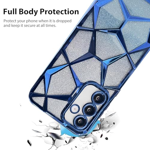 Image of VONZEE Gradient Glitter Designer Case for Samsung S25 Plus, Luxury Electroplated 3D Cube, Diamond Bling Shiny Soft TPU Clear Shockproof Women Girls Protective Phone Cover (Blue)