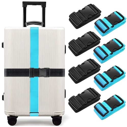 Image of BILIONE Luggage Straps for Suitcases,79 inch Long Adjustable Luggage Belts | Keep Suitcase Secure While Traveling, Approved Add a Bag Premium Accessory for Travel Bag Closure (4Pcs Black + 4Pcs Blue)