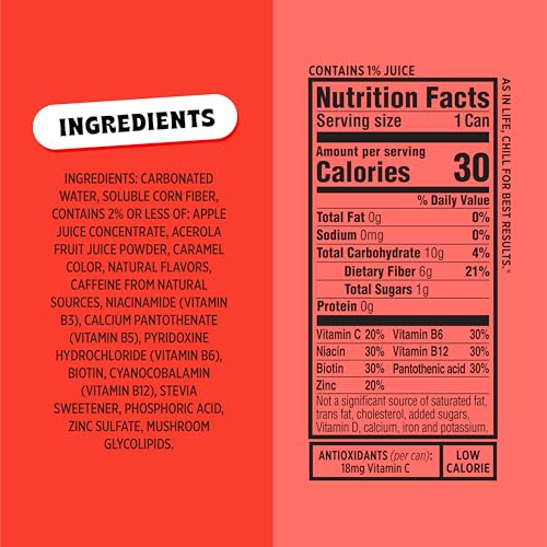 Image of Popwell Classic Cola Caffeinated Better-For-You Prebiotic Soda, with 6g Fiber, 1g Sugar, Vitamins and Immunity Support, 12 fl oz Cans (pack of 12)