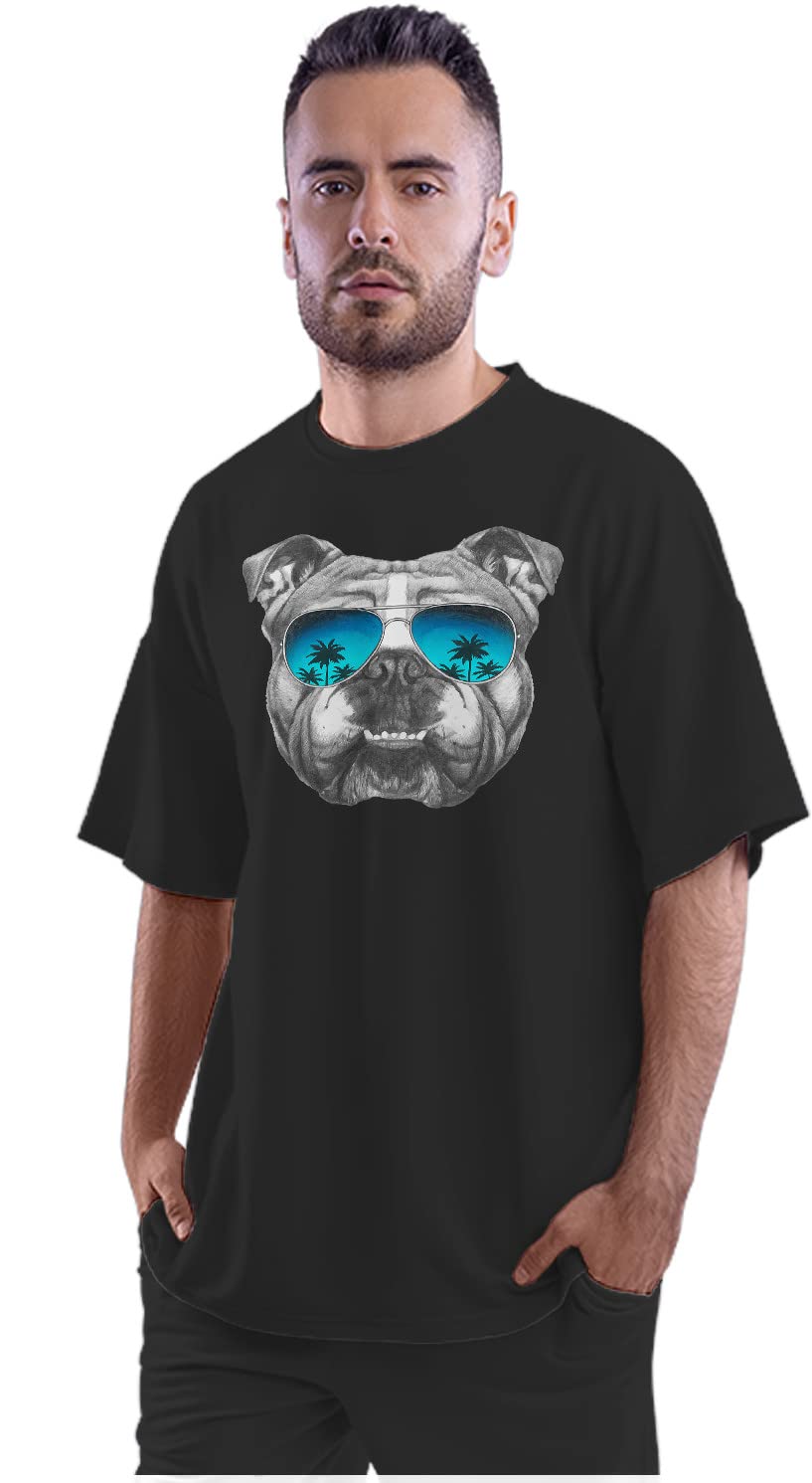 HeybrohOversized T-Shirt Chill Boxer with Sunglasses - Pit Bull Terrier Men's Women's Unisex 100% Cotton