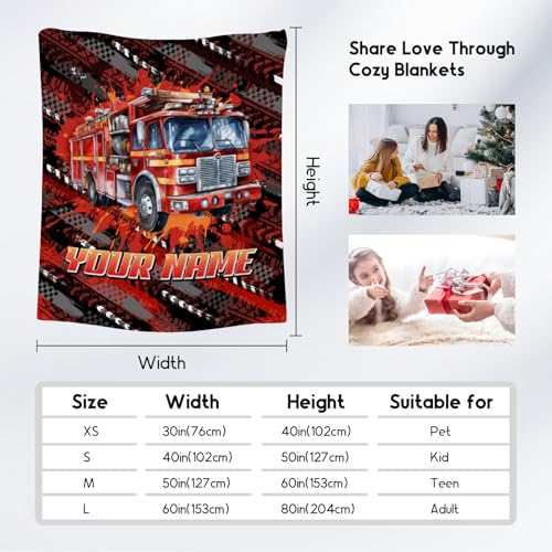 Boys Blankets Custom Fire Truck Blanket Gifts - 4 Sizes Cozy Soft Flannel Throw for Kids Teens