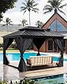 VORTEXTOVE 10 x 12 ft Hardtop Gazebo, Double Galvanized Roof, Aluminum Frame, with Netting and Curtains, for Backyard, Pario, and Lawn