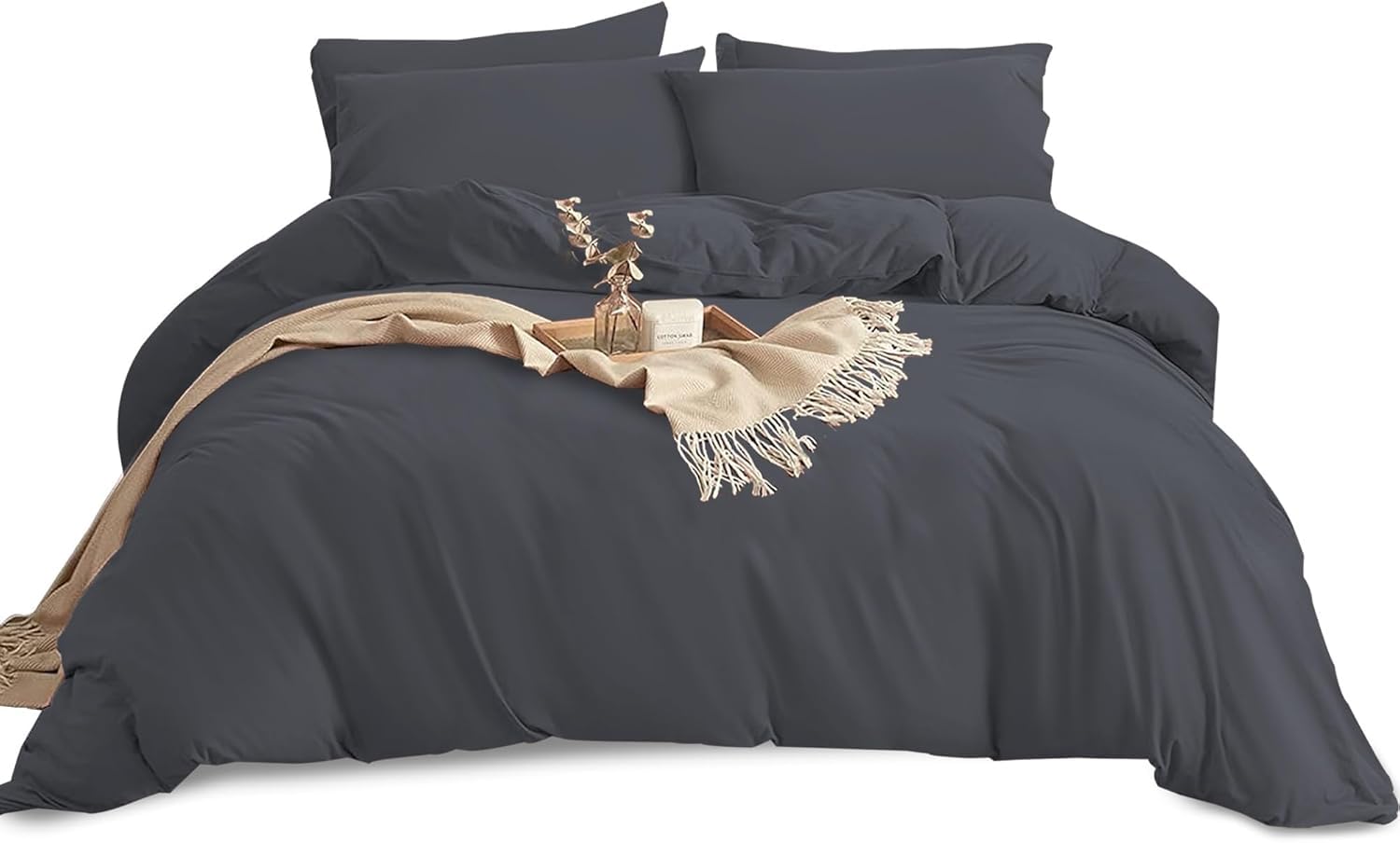 Yorkshire Bedding King Size Duvet Cover Sets Soft Breathable Brushed Microfibre Plain Duvet Cover with Pillow cases Button Closure Quilt Cover Bed Set Charcoal Dark Grey