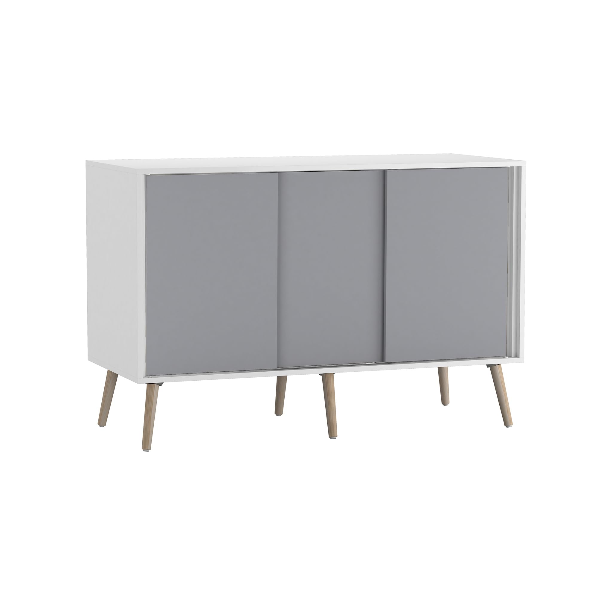 URBNLIVING 3-Door Sliding Sideboard Cabinet with Wooden Legs, Modern Cupboard, Credenza for Living Room, Dining Room or Office, Storage Organizer with Stylish Sliding Doors, Mix & Match Colour Combos