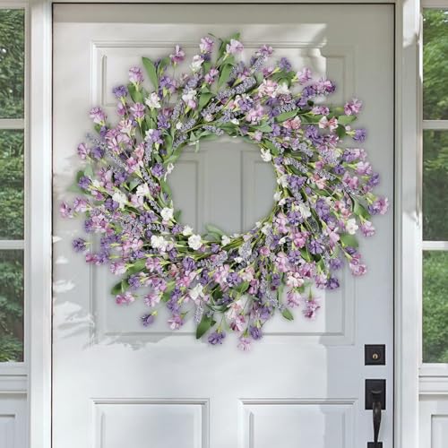 Image of Artgar Front Door Wreath 24 Inch Spring /Summer Wreaths for Front Door, Front Door Wreaths for All Seasons for Indoor Outdoor Home Office Wall Window Wedding Farmhouse Decor (Purple)