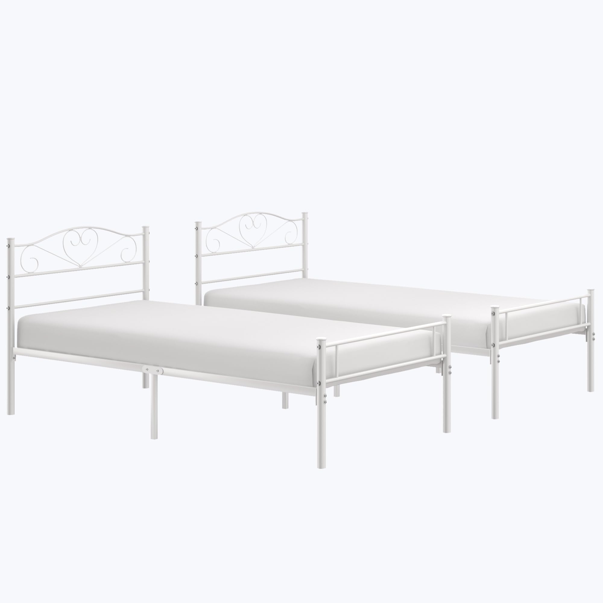 VECELO Twin Size Bed Frames with Headboard and Footboard, Iron Mattress Foundation No Box Spring Needed, Heavy Duty/Easy Set Up, 2 PCS, Pure White