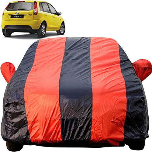 Image of Autofact Car Body Cover for Ford Figo Old Model (2008 to 2014) (Mirror Pocket, Premium Fabric, Triple Stiched, Fully Elastic, Red /Blue Color)