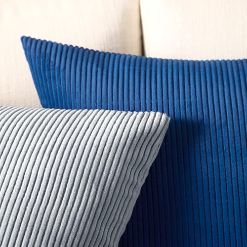 Image of Encasa XO Corduroy Cushion Covers, No Inserts, Set of 2, Blue Grey