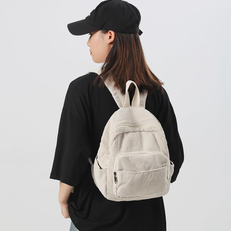 Small Mini Backpack Purse for Women Travel Corduroy Bag for Women Cute Aesthetic(White) - Image 7