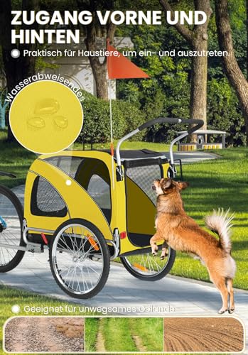 Hunde Fahrradanhänger XL, 2 in 1 Hundeanhänger & Jogger mit Reflektor und Bremse, 600D Oxford Canvas, maximale Belastung 40kg-Gelb