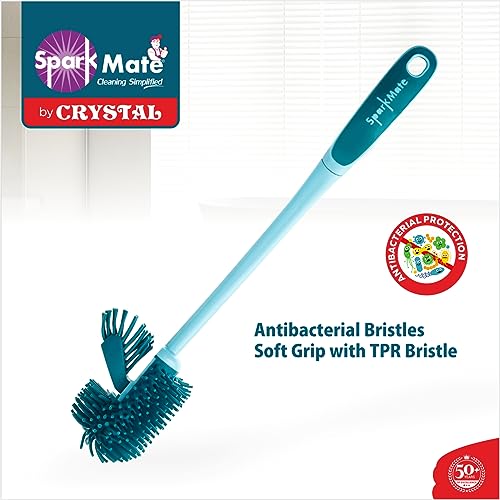 Image of Sparkmate By Crystal Twin Side Silicone Toilet Brush with TPR Bristles | Antibacterial Brush | Aqua Green| Xtralife