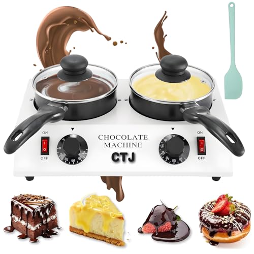 CTJ Chocolate Melting Pot - 80W PTC 1KG Electric Heating Tempering Machine with Silicone Spatula for Home & Commercial Use - Melts Chocolate, Butter, Nacho Cheese, Candies, Cream & Warm Coffee, Milk